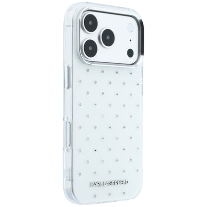 Cover til Apple iPhone 18 Pro / 17 Pro, Karl Lagerfeld, IML Rhinestones og Elektropletteret Logo, Hvid