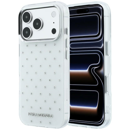 Cover til Apple iPhone 18 Pro / 17 Pro, Karl Lagerfeld, IML Rhinestones og Elektropletteret Logo, Hvid
