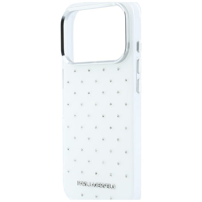 Cover til Apple iPhone 18 Pro / 17 Pro, Karl Lagerfeld, IML Rhinestones og Elektropletteret Logo, Hvid