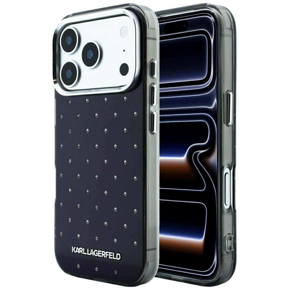 Cover til Apple iPhone 18 Pro / 17 Pro, Karl Lagerfeld, IML Rhinestones og Elektropletteret Logo, Sort
