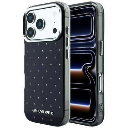 Cover til Apple iPhone 18 Pro / 17 Pro, Karl Lagerfeld, IML Rhinestones og Elektropletteret Logo, Sort