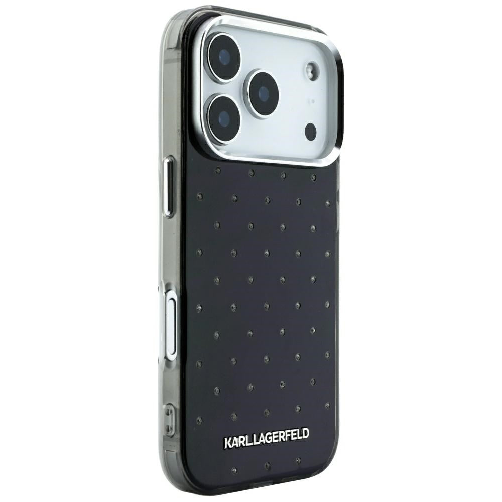 Cover til Apple iPhone 18 Pro / 17 Pro, Karl Lagerfeld, IML Rhinestones og Elektropletteret Logo, Sort