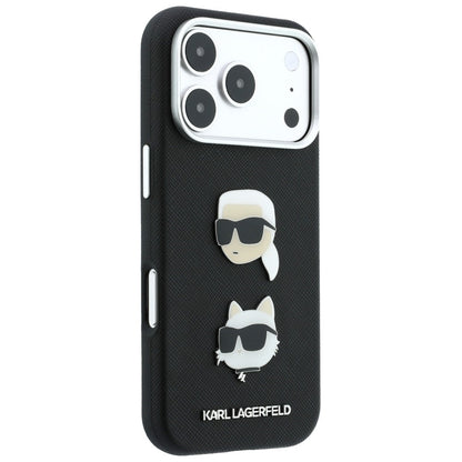 Etui til Apple iPhone 18 Pro / 17 Pro, Karl Lagerfeld, Saffiano Crossbody Karl & Choupette Head's Pins-logo, sort
