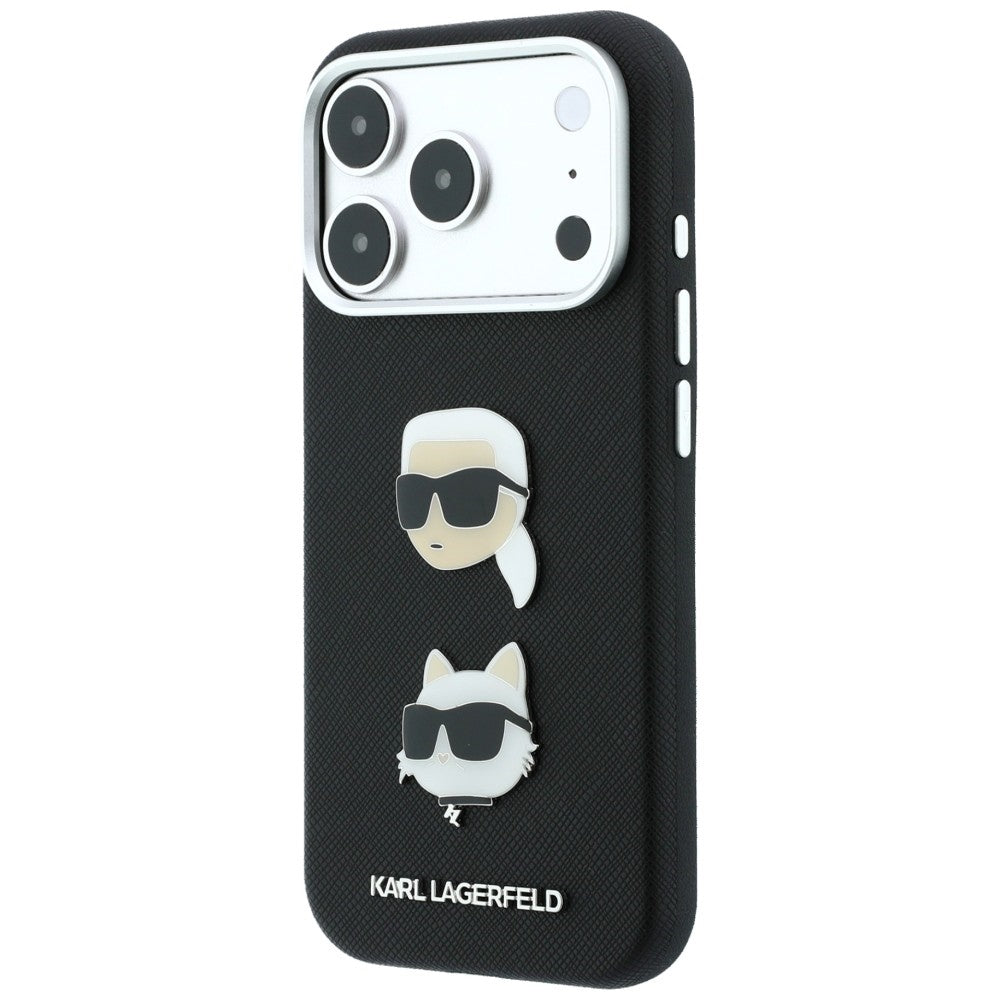 Etui til Apple iPhone 18 Pro / 17 Pro, Karl Lagerfeld, Saffiano Crossbody Karl & Choupette Head's Pins-logo, sort