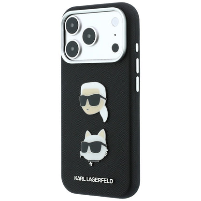 Etui til Apple iPhone 18 Pro / 17 Pro, Karl Lagerfeld, Saffiano Crossbody Karl & Choupette Head's Pins-logo, sort