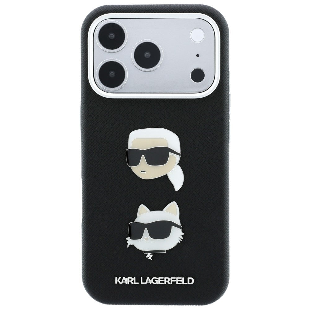 Etui til Apple iPhone 18 Pro / 17 Pro, Karl Lagerfeld, Saffiano Crossbody Karl & Choupette Head's Pins-logo, sort