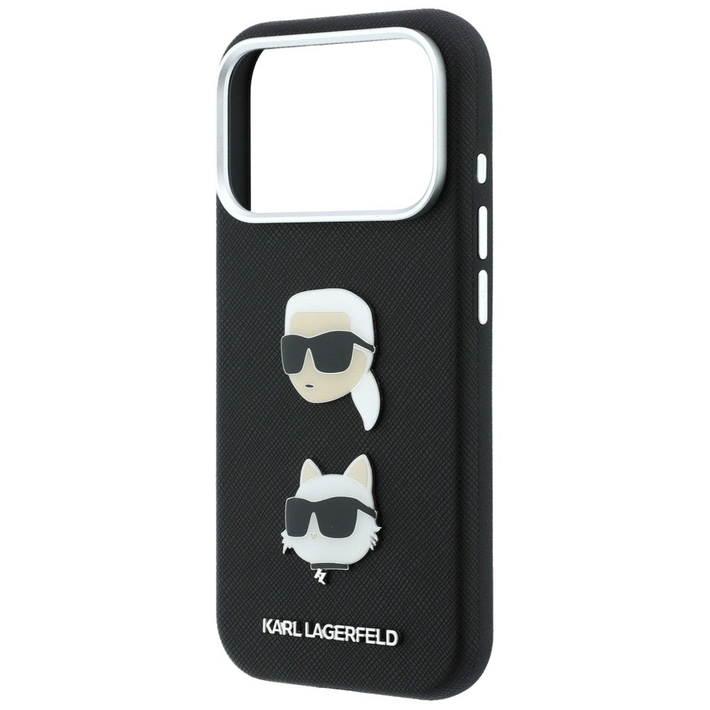 Etui til Apple iPhone 18 Pro / 17 Pro, Karl Lagerfeld, Saffiano Crossbody Karl & Choupette Head's Pins-logo, sort