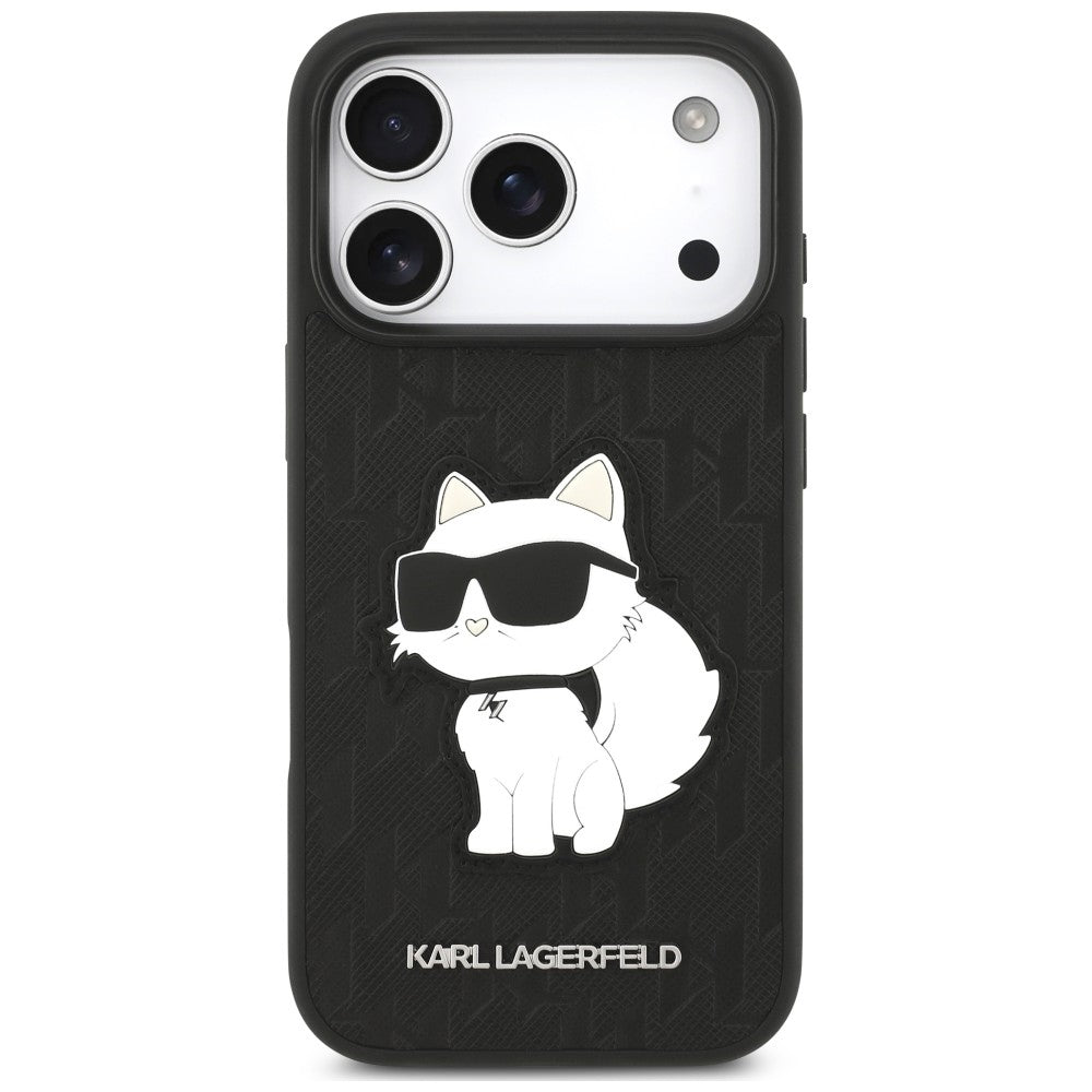 Etui til Apple iPhone 18 Pro / 17 Pro, Karl Lagerfeld, Saffiano Mono Patch Choupette, sort