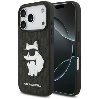 Etui til Apple iPhone 18 Pro / 17 Pro, Karl Lagerfeld, Saffiano Mono Patch Choupette, sort
