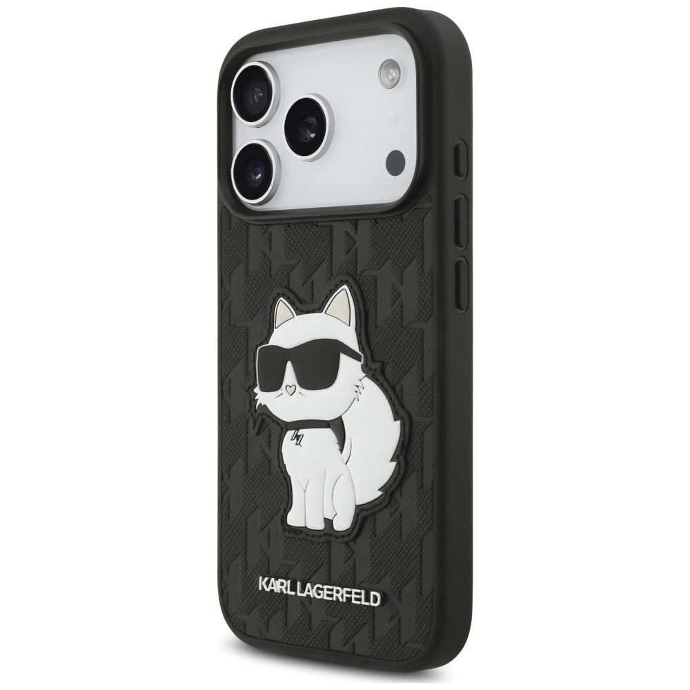 Etui til Apple iPhone 18 Pro / 17 Pro, Karl Lagerfeld, Saffiano Mono Patch Choupette, sort