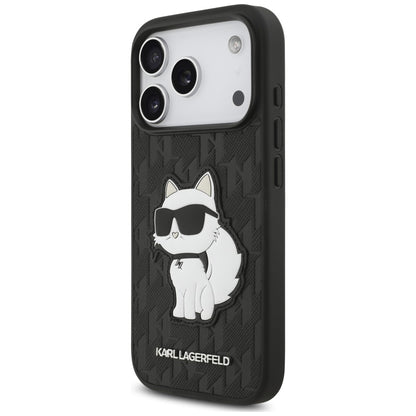 Etui til Apple iPhone 18 Pro / 17 Pro, Karl Lagerfeld, Saffiano Mono Patch Choupette, sort