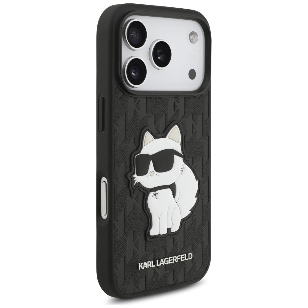 Etui til Apple iPhone 18 Pro / 17 Pro, Karl Lagerfeld, Saffiano Mono Patch Choupette, sort