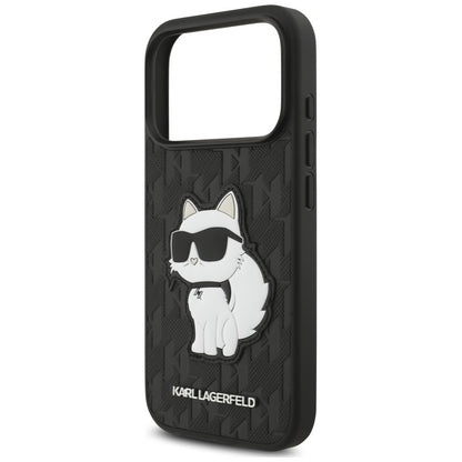 Etui til Apple iPhone 18 Pro / 17 Pro, Karl Lagerfeld, Saffiano Mono Patch Choupette, sort