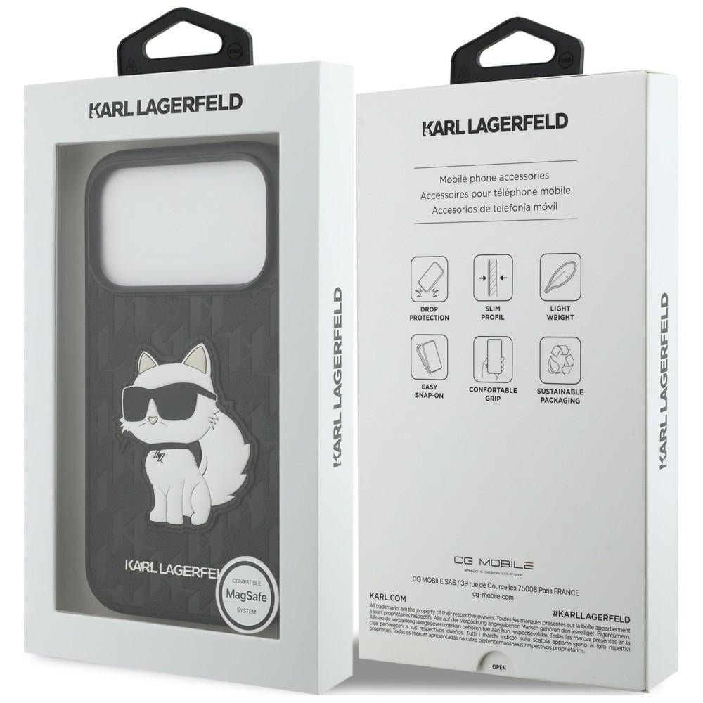 Etui til Apple iPhone 18 Pro / 17 Pro, Karl Lagerfeld, Saffiano Mono Patch Choupette, sort