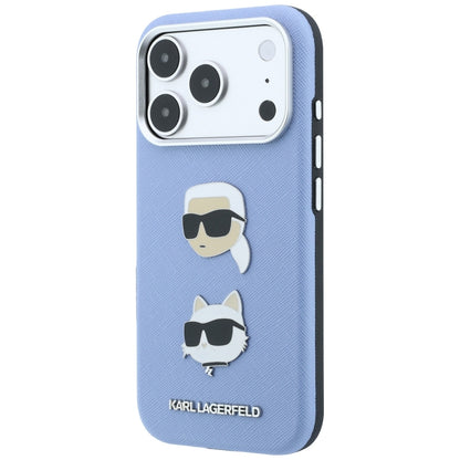 Case for Apple iPhone 18 Pro / 17 Pro, Karl Lagerfeld, Saffiano with Karl & Choupette Head's Pin and Logo, Blue
