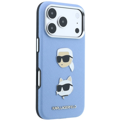 Case for Apple iPhone 18 Pro / 17 Pro, Karl Lagerfeld, Saffiano with Karl & Choupette Head's Pin and Logo, Blue