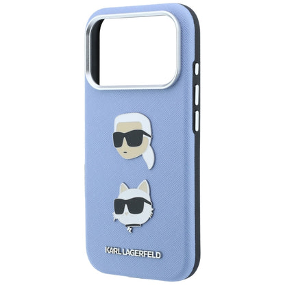Case for Apple iPhone 18 Pro / 17 Pro, Karl Lagerfeld, Saffiano with Karl & Choupette Head's Pin and Logo, Blue