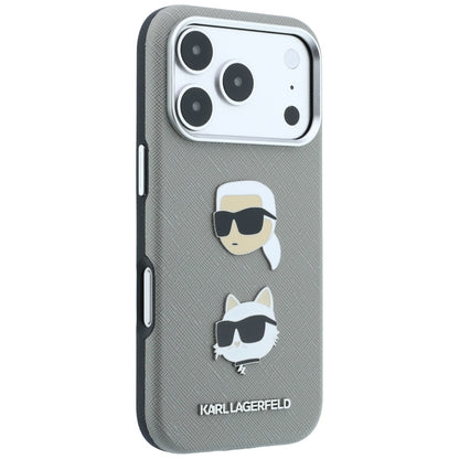 Etui til Apple iPhone 18 Pro / 17 Pro, Karl Lagerfeld, Saffiano med Karl & Choupette-hovednål og logo, grå