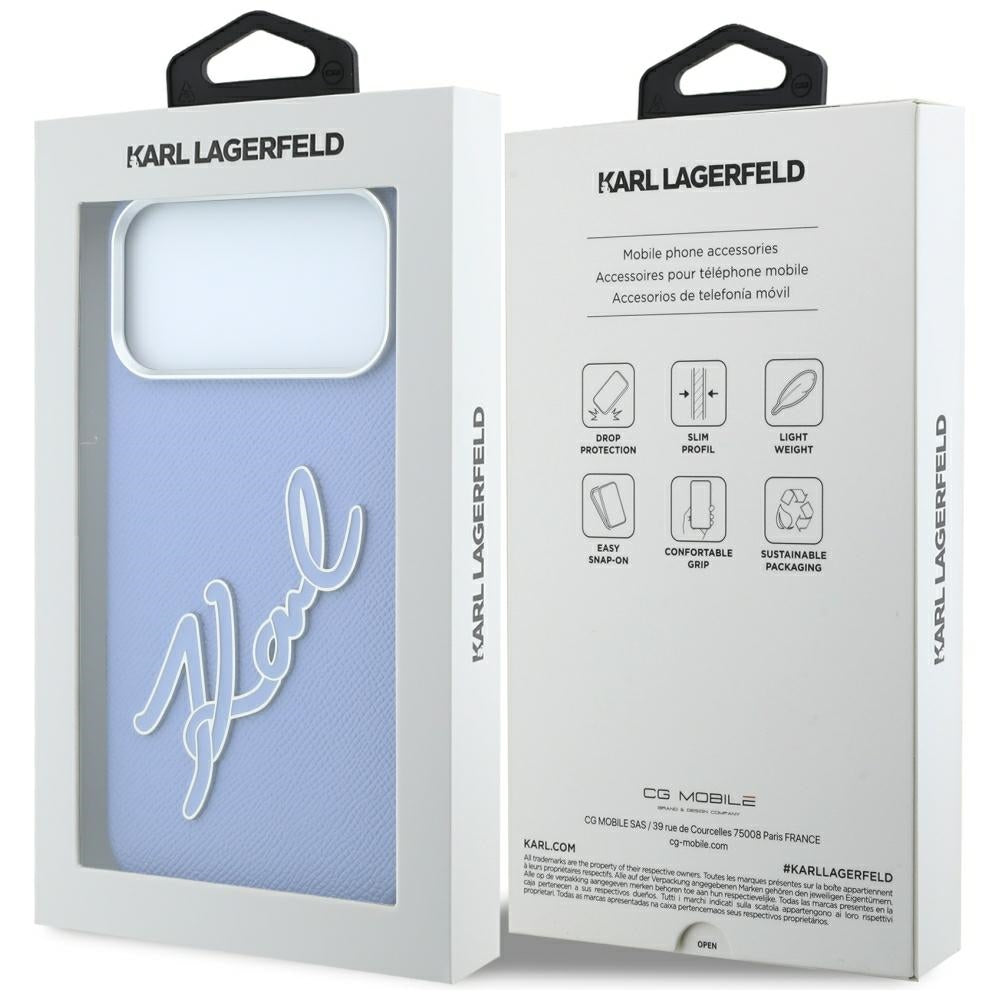 Cover til Apple iPhone 18 Pro / 17 Pro, Karl Lagerfeld, Smooth Big Resin Signature Logo, Bleu