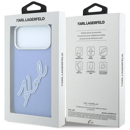 Cover til Apple iPhone 18 Pro / 17 Pro, Karl Lagerfeld, Smooth Big Resin Signature Logo, Bleu