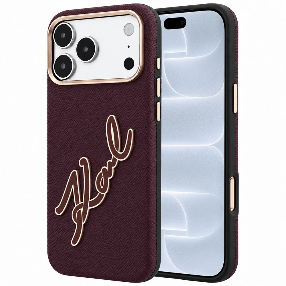 Cover til Apple iPhone 18 Pro / 17 Pro, Karl Lagerfeld, Smooth Big Resin Signature Logo, Vinrød