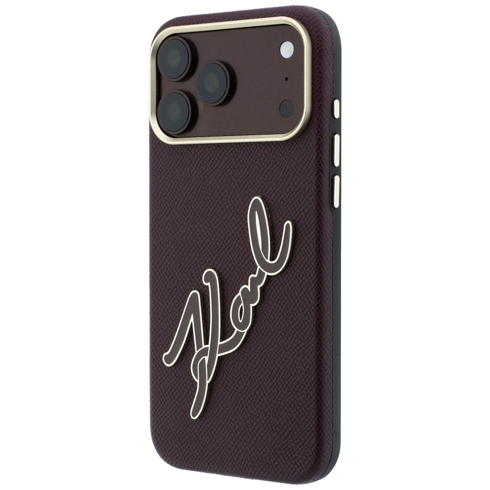 Cover til Apple iPhone 18 Pro / 17 Pro, Karl Lagerfeld, Smooth Big Resin Signature Logo, Vinrød