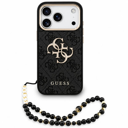 Cover til Apple iPhone 18 Pro Max / 17 Pro Max, Guess, 4G Classic Logo med rem, Sort Guld