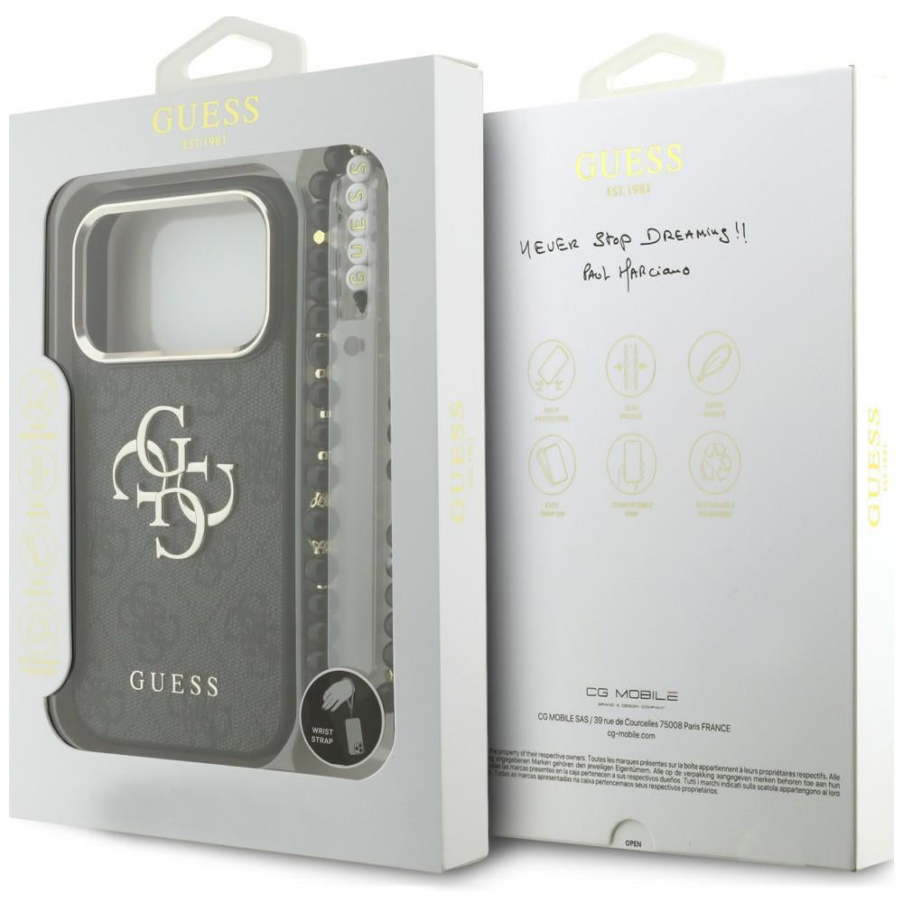 Cover til Apple iPhone 18 Pro Max / 17 Pro Max, Guess, 4G Classic Logo med rem, Sort Guld