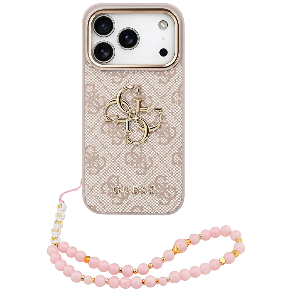 Cover til Apple iPhone 18 Pro Max / 17 Pro Max, Guess, 4G Classic Logo med rem, Lyserød Guld