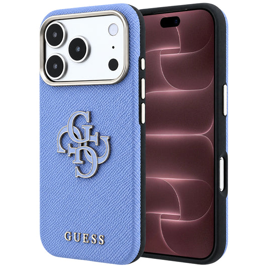 Cover til Apple iPhone 18 Pro Max / 17 Pro Max, Guess, Grained Big Resin Logo, Bleu