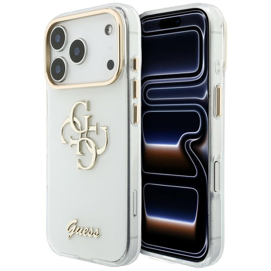 Cover til Apple iPhone 18 Pro Max / 17 Pro Max, Guess, IML 4G Metal Script, Hvid