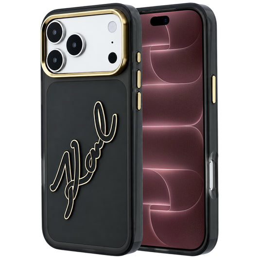 Cover til Apple iPhone 18 Pro Max / 17 Pro Max, Karl Lagerfeld, IML Big Signature Resin Logo Metal Frame, Sort