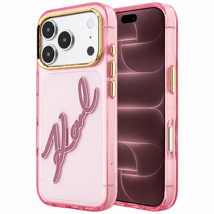 Cover til Apple iPhone 18 Pro Max / 17 Pro Max, Karl Lagerfeld, IML Big Signature Resin Logo Metal Frame, Pink