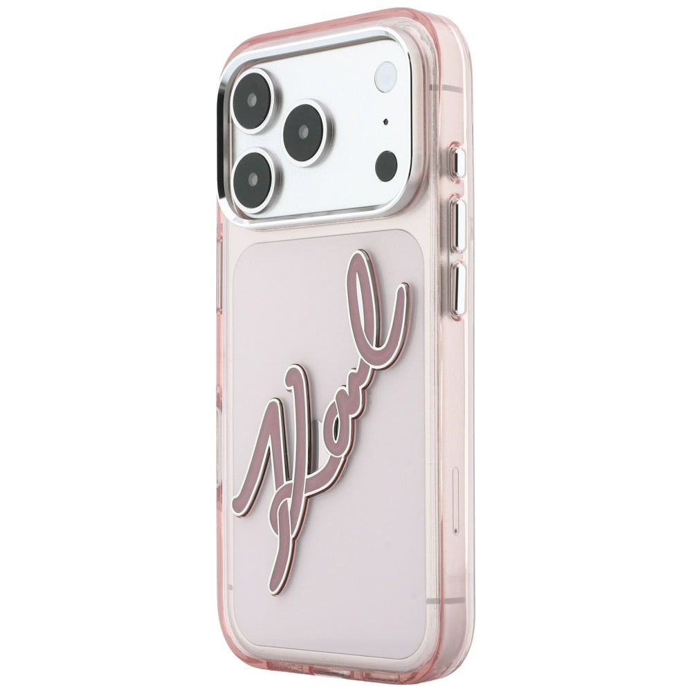 Cover til Apple iPhone 18 Pro Max / 17 Pro Max, Karl Lagerfeld, IML Big Signature Resin Logo Metal Frame, Pink