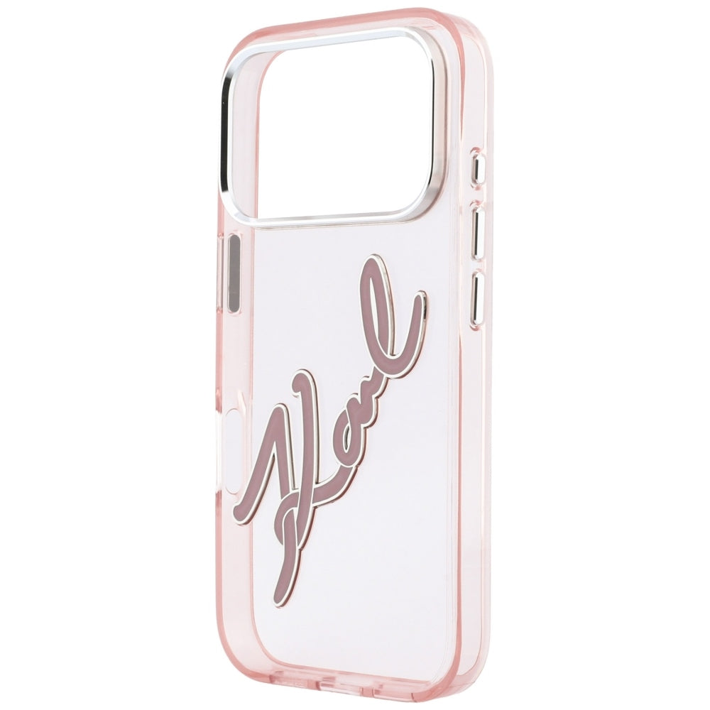 Cover til Apple iPhone 18 Pro Max / 17 Pro Max, Karl Lagerfeld, IML Big Signature Resin Logo Metal Frame, Pink