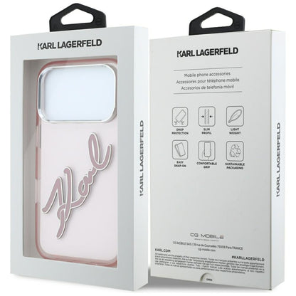 Cover til Apple iPhone 18 Pro Max / 17 Pro Max, Karl Lagerfeld, IML Big Signature Resin Logo Metal Frame, Pink