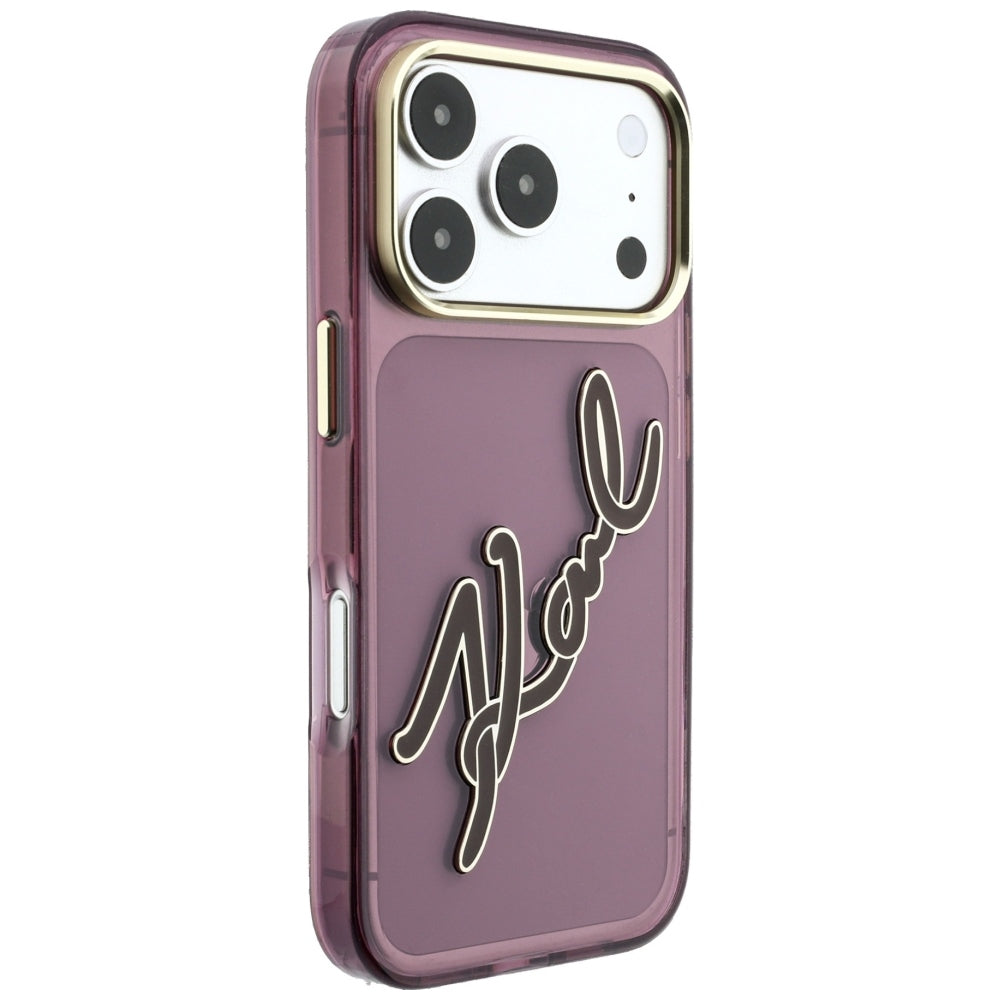 Cover til Apple iPhone 18 Pro Max / 17 Pro Max, Karl Lagerfeld, IML Big Signature Resin Logo Metal Frame, Vinrød