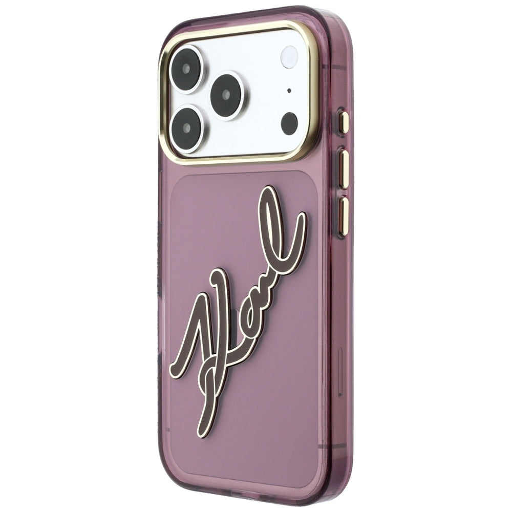 Cover til Apple iPhone 18 Pro Max / 17 Pro Max, Karl Lagerfeld, IML Big Signature Resin Logo Metal Frame, Vinrød