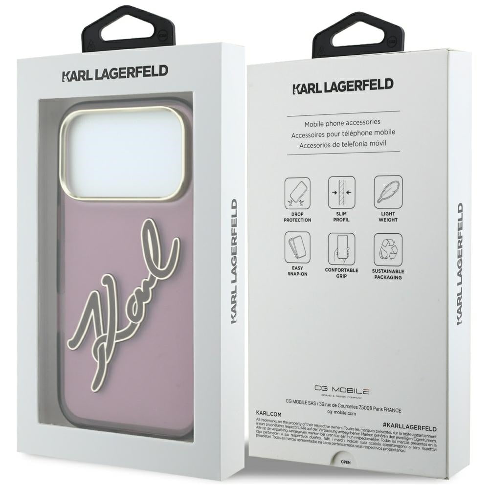 Cover til Apple iPhone 18 Pro Max / 17 Pro Max, Karl Lagerfeld, IML Big Signature Resin Logo Metal Frame, Vinrød