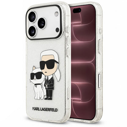 Case for Apple iPhone 18 Pro Max / 17 Pro Max, Karl Lagerfeld, IML Glitter Karl and Choupette NFT, Transparent
