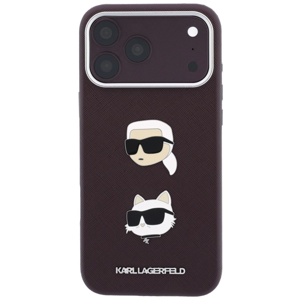 Etui til Apple iPhone 18 Pro Max / 17 Pro Max, Karl Lagerfeld, Saffiano Crossbody Karl & Choupette Head's Pins Logo, bordeauxfarvet