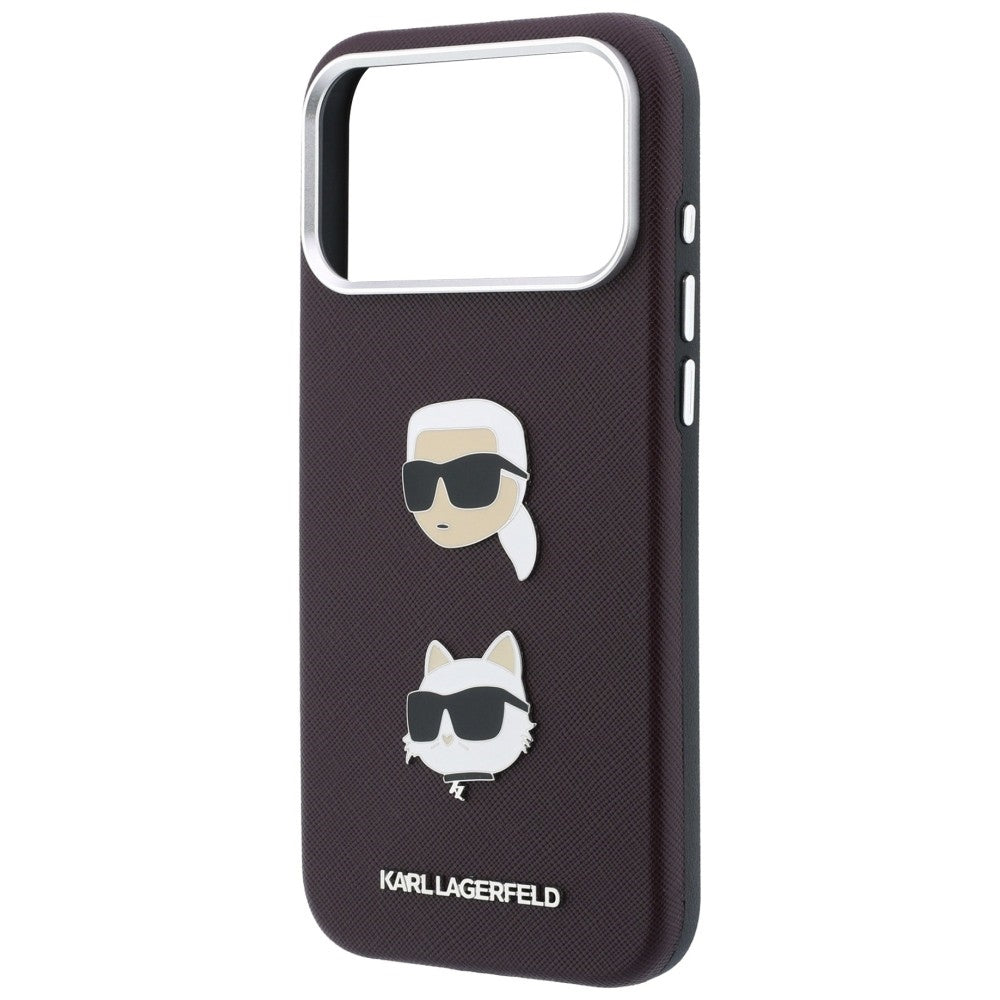 Etui til Apple iPhone 18 Pro Max / 17 Pro Max, Karl Lagerfeld, Saffiano Crossbody Karl & Choupette Head's Pins Logo, bordeauxfarvet