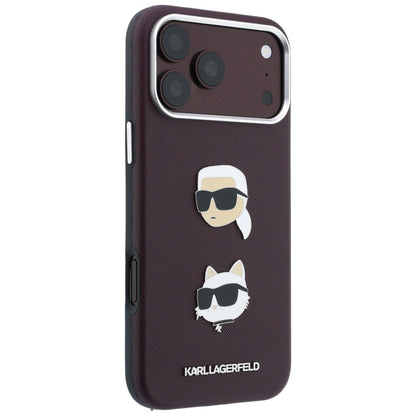 Etui til Apple iPhone 18 Pro Max / 17 Pro Max, Karl Lagerfeld, Saffiano Crossbody Karl & Choupette Head's Pins Logo, bordeauxfarvet