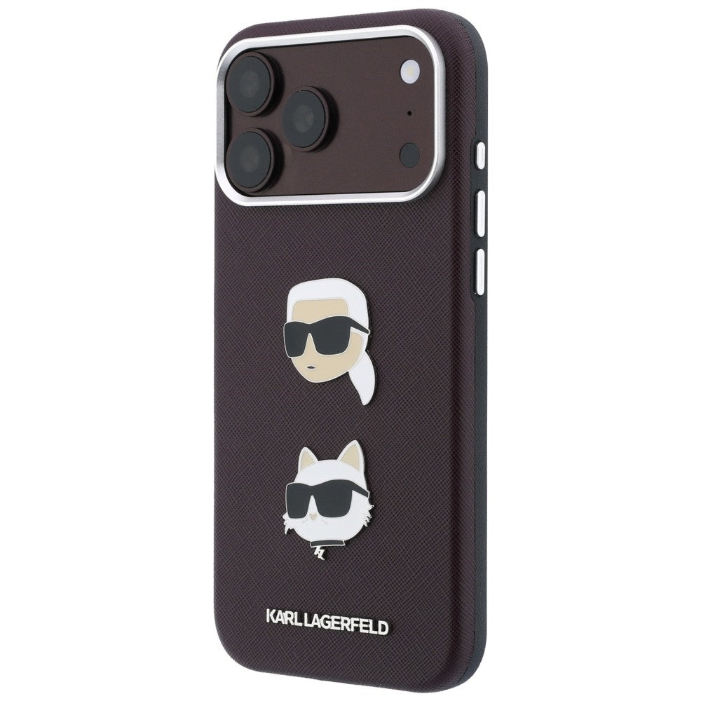 Etui til Apple iPhone 18 Pro Max / 17 Pro Max, Karl Lagerfeld, Saffiano Crossbody Karl & Choupette Head's Pins Logo, bordeauxfarvet