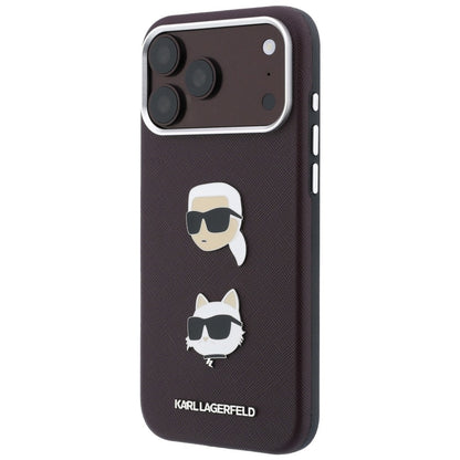 Etui til Apple iPhone 18 Pro Max / 17 Pro Max, Karl Lagerfeld, Saffiano Crossbody Karl & Choupette Head's Pins Logo, bordeauxfarvet