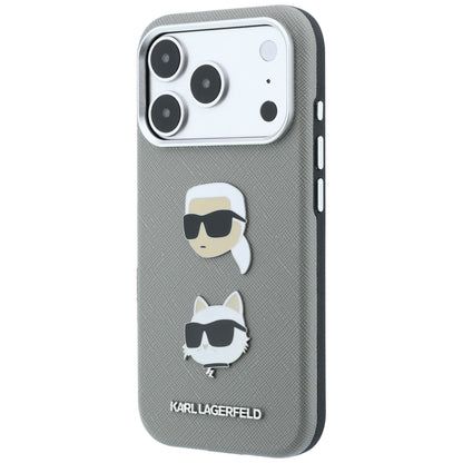 Etui til Apple iPhone 18 Pro Max / 17 Pro Max, Karl Lagerfeld, Saffiano med Karl & Choupette-hovednål og logo, grå