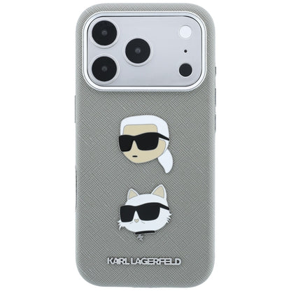 Etui til Apple iPhone 18 Pro Max / 17 Pro Max, Karl Lagerfeld, Saffiano med Karl & Choupette-hovednål og logo, grå