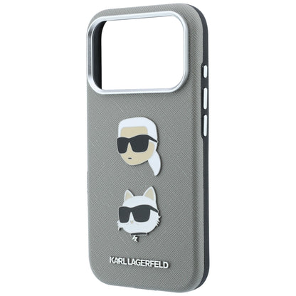 Etui til Apple iPhone 18 Pro Max / 17 Pro Max, Karl Lagerfeld, Saffiano med Karl & Choupette-hovednål og logo, grå