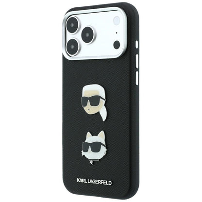 Cover til Apple iPhone 18 Pro Max / 17 Pro Max, Karl Lagerfeld, Saffiano med Karl & Choupette Hoved-pin og Logo, Sort