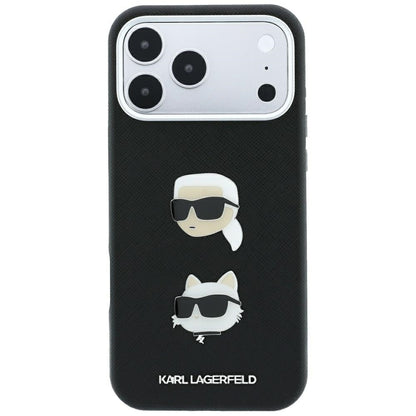 Cover til Apple iPhone 18 Pro Max / 17 Pro Max, Karl Lagerfeld, Saffiano med Karl & Choupette Hoved-pin og Logo, Sort